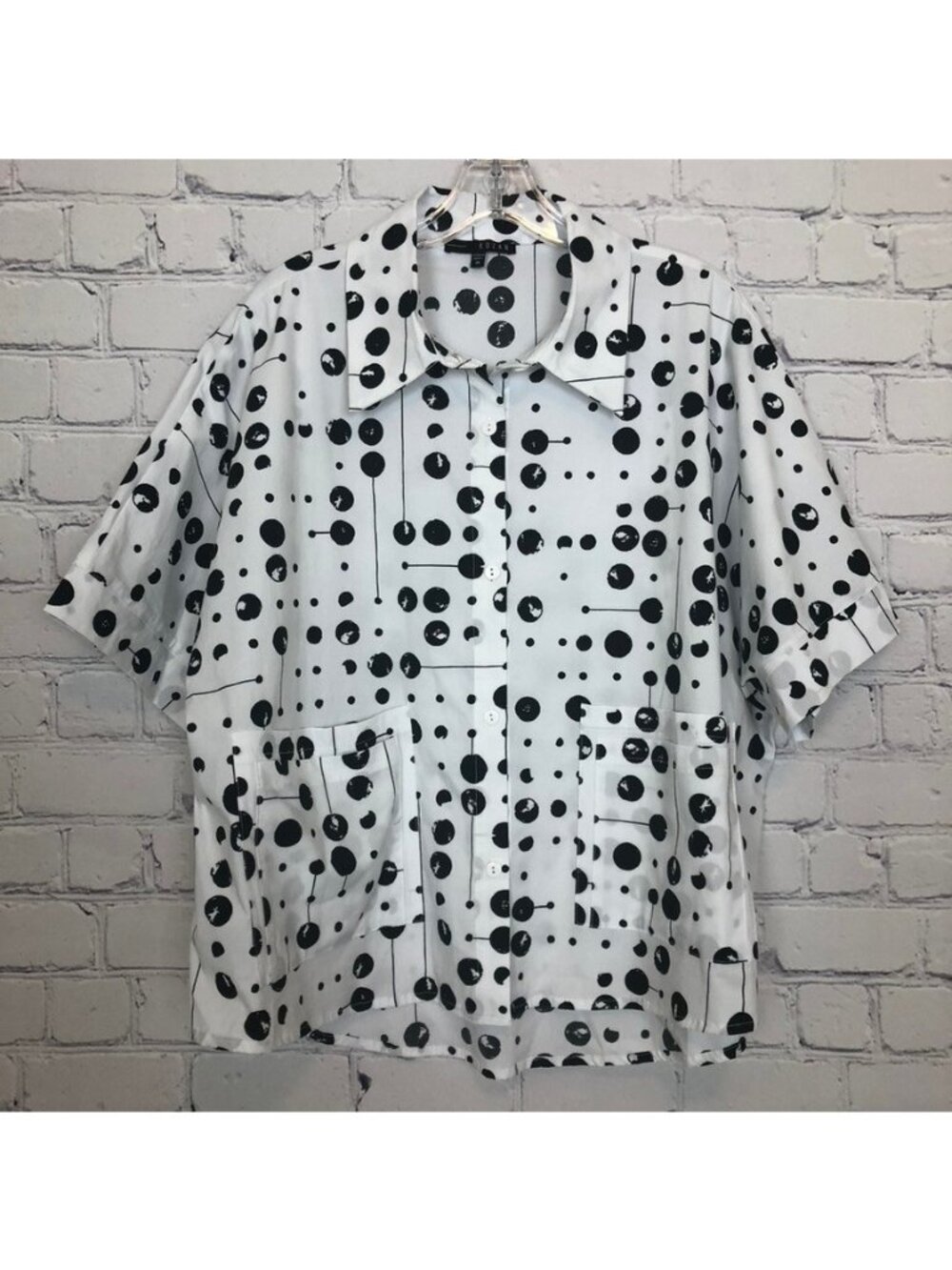 Kozan White Polka Dot Buttondown Top Size M Boxy Artsy Abstract Oversized